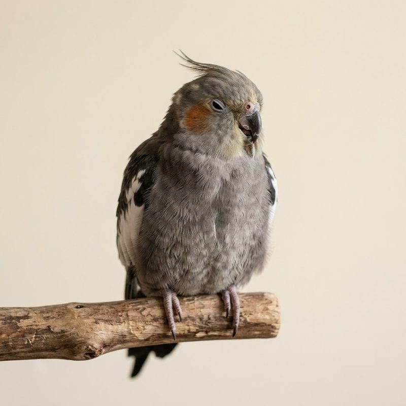 玄鳳鸚鵡瞇眼蓬鬆、放鬆磨喙準備睡覺