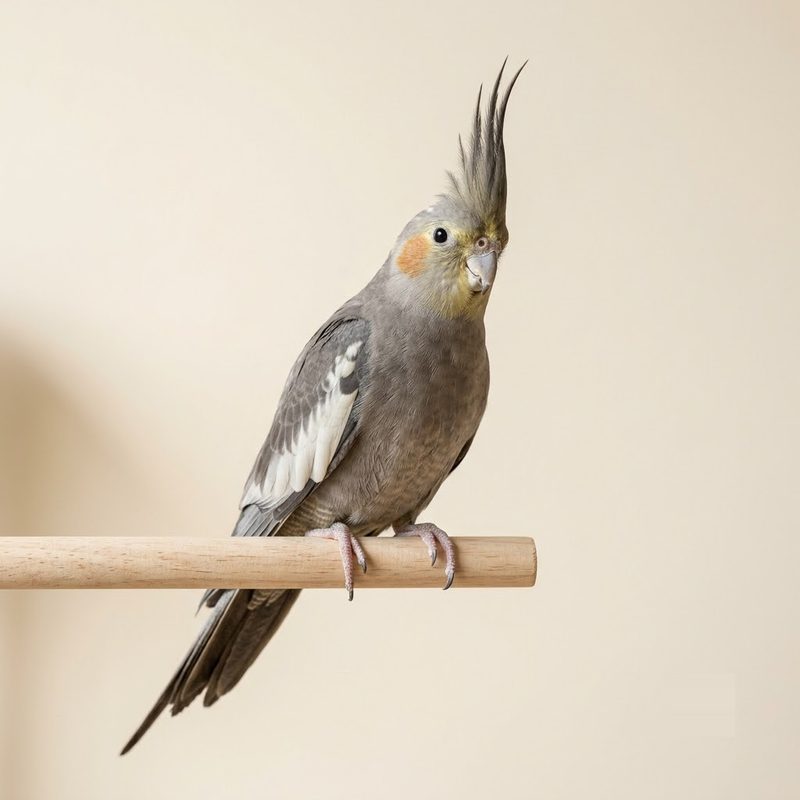 玄鳳鸚鵡羽冠完全豎直，呈現警戒或高度好奇