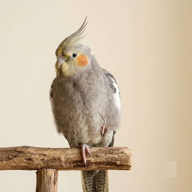 玄鳳鸚鵡單腳站、另一腳收進腹羽休息