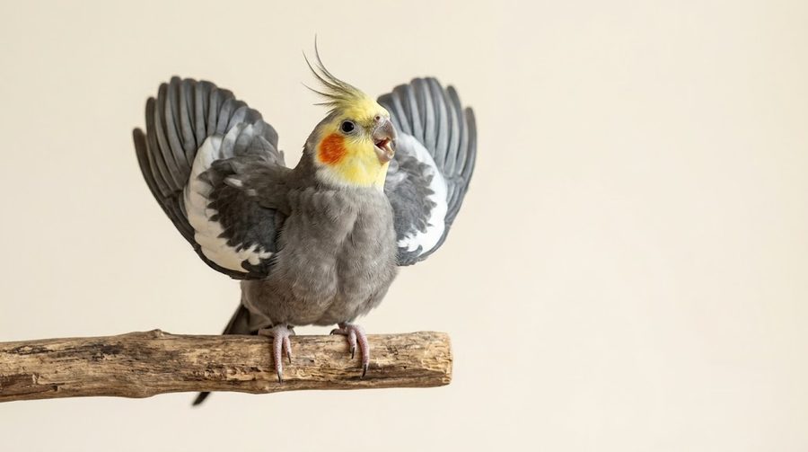 公玄鳳鸚鵡張開雙翅成愛心狀、抬頭唱歌的求偶展示