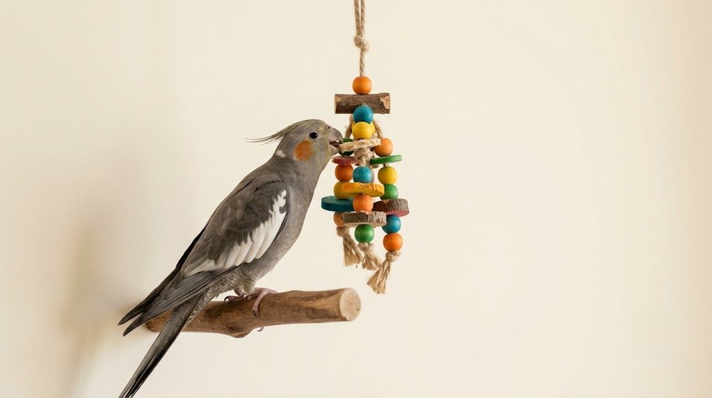 玄鳳鸚鵡啃覓食玩具——白天獨處也有事做